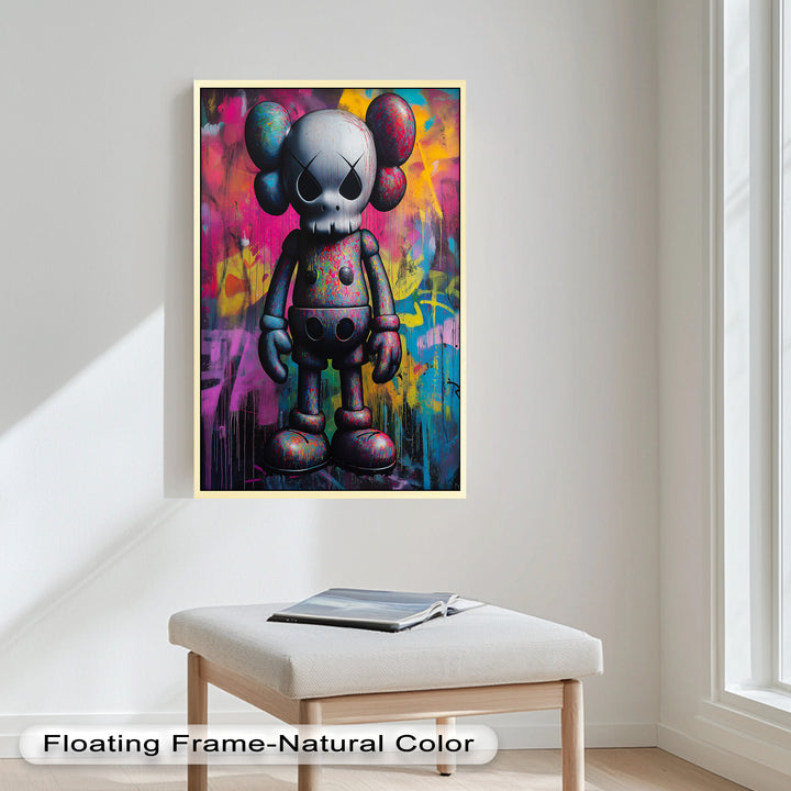 Neon Skull Companion – Mehrfarbiges KAWS-Ölgemälde