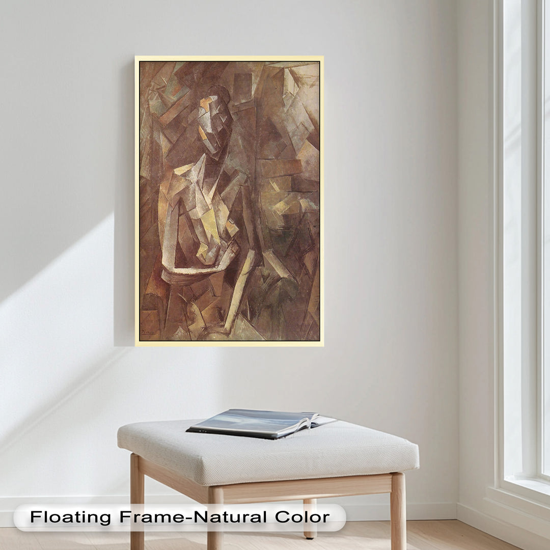 Sepia Kubistische Figur Wandkunst – Abstraktes Ölgemälde