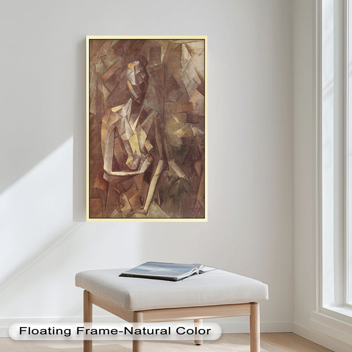 Sepia Kubistische Figur Wandkunst – Abstraktes Ölgemälde