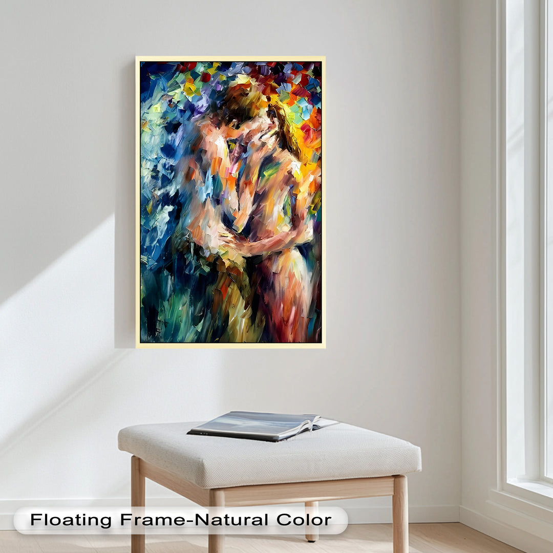 Ethereal Embrace – Abstract Lovers in a Burst of Color Oil Painting