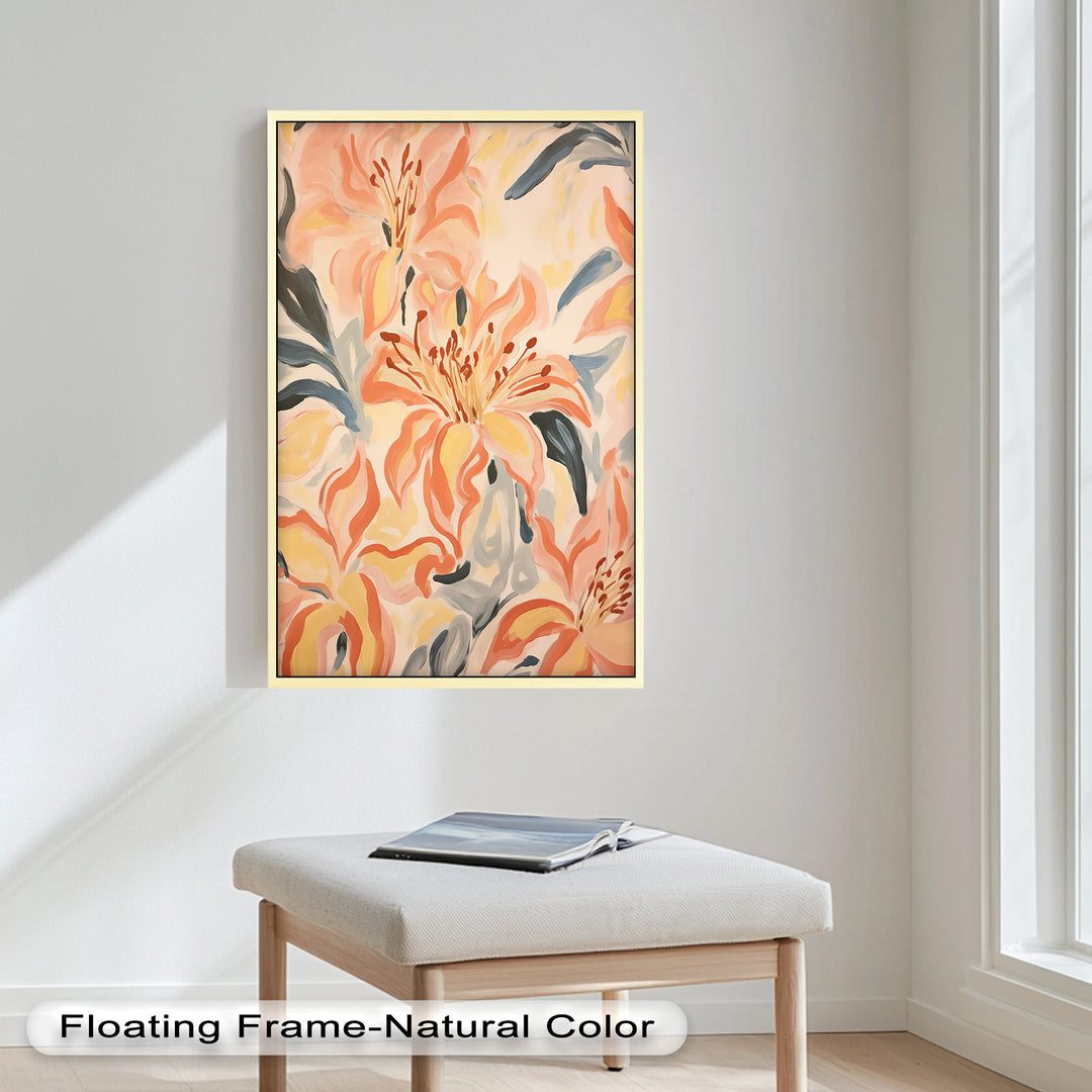 Sunlit Lilies – Abstract Coral Flower Oil Painting