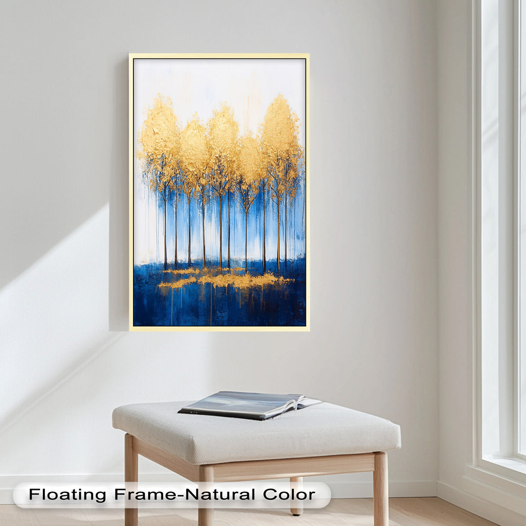 Goldene Bäume am blauen Horizont - Abstraktes Ölgemälde