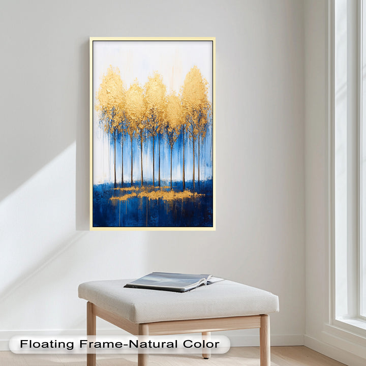 Goldene Bäume am blauen Horizont - Abstraktes Ölgemälde