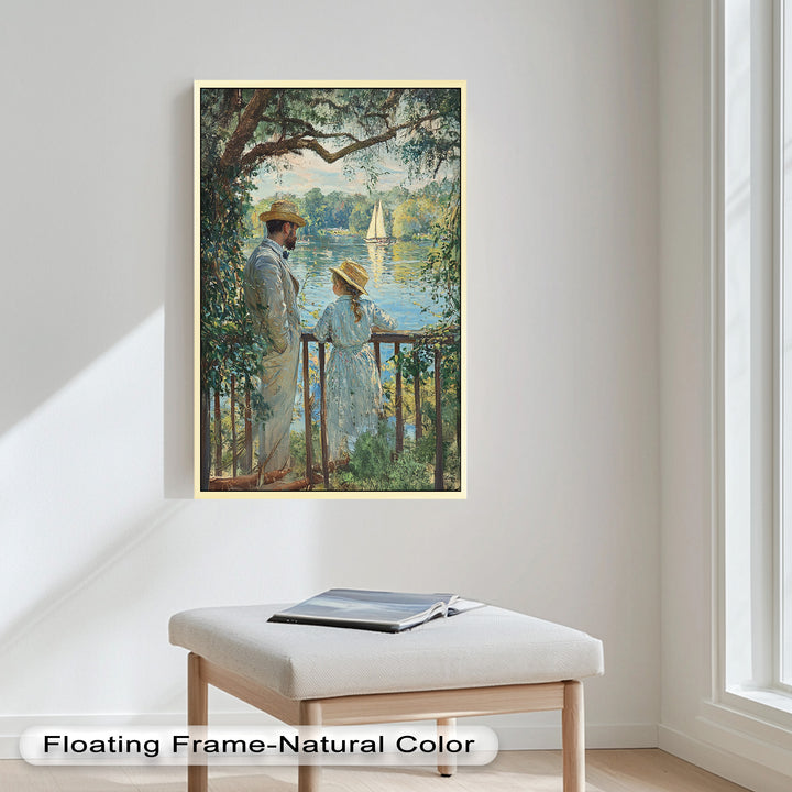 Father and Daughter by the Lake - Impressionist Oil Painting