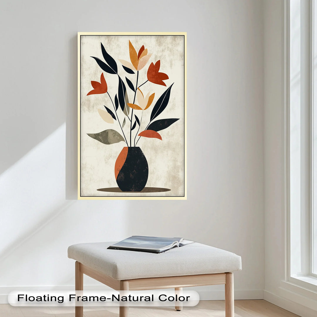 Earthy Boho Floral – Modern Abstract Vase Oil Painting - MyPhotoStation