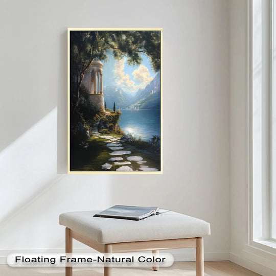 The softest element, the diffused light of this modern oil painting art, gives the sunlit temple by the lake a delicate glow, enhancing the Renaissance scene.