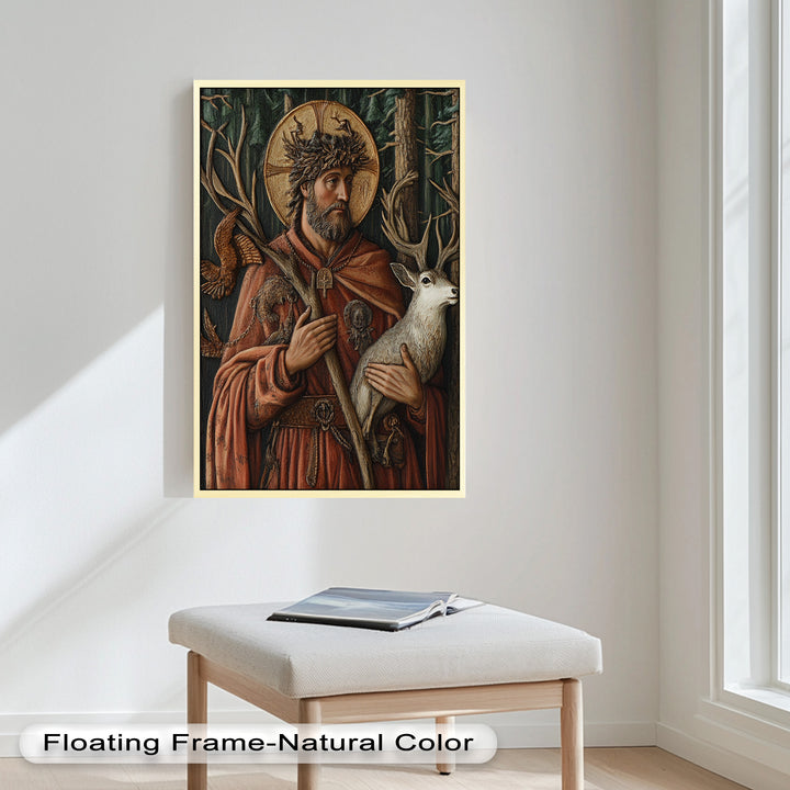 Saint with Deer Wall Art – Religious Oil Painting