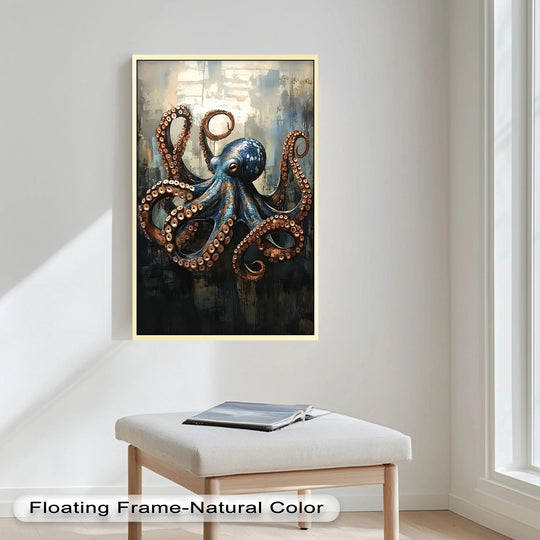Eerie mood emanates from this deep sea octopus animal oil painting artwork, adding a touch of mystery to any space.