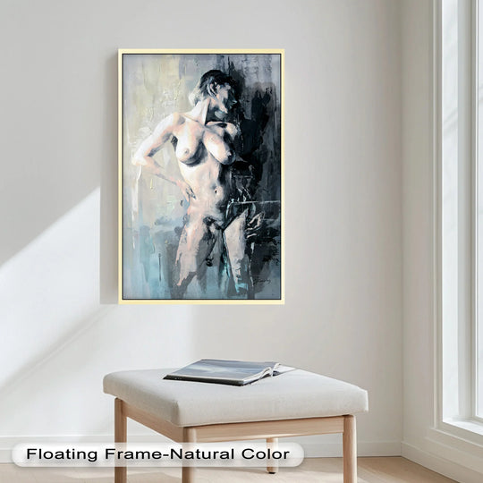 Reflecting the mood of introspection, this contemporary nude oil painting offers expressive brushwork and cool tones, a distinctive example of oil painting art prints.
