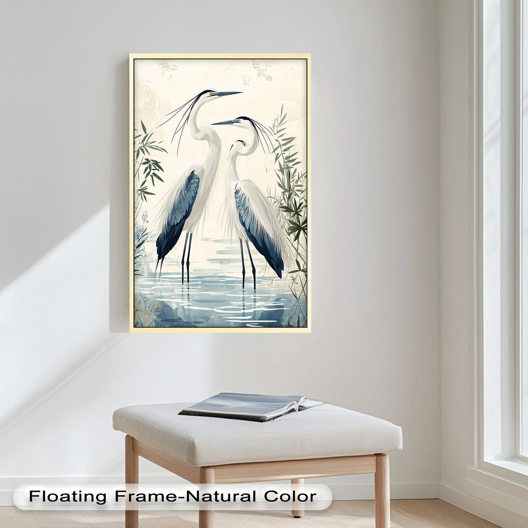 Twin Herons in Harmony – Bird Oil Painting