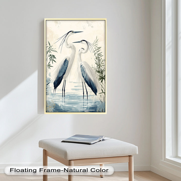Twin Herons in Harmony – Bird Oil Painting