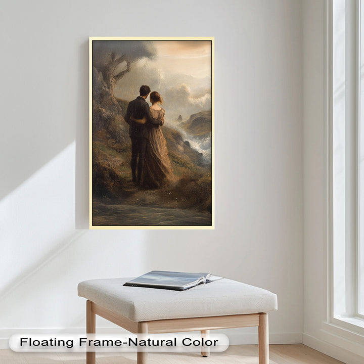 Embrace on the Cliffside – Oil Painting of Lovers in Nature