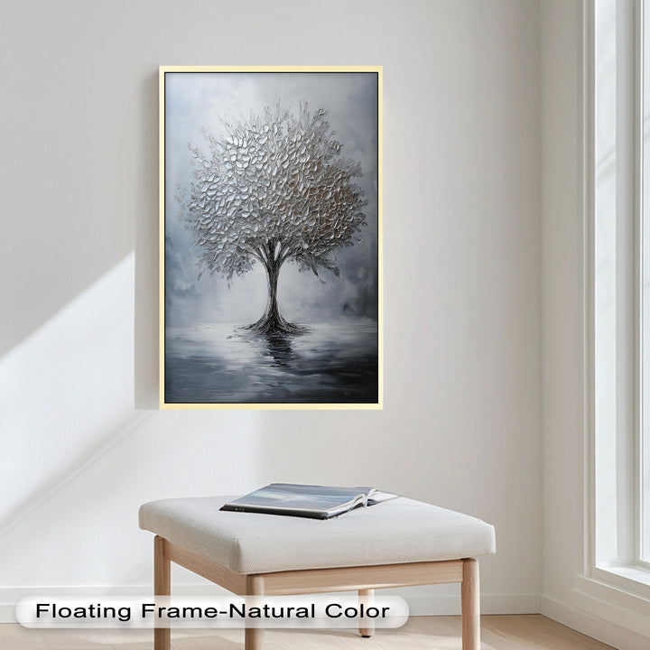 Silver Stillness – Tree in Monochrome Abstract Oil Painting