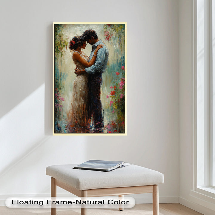 Romantic Couple Surrounded by Blooms - Love Oil Painting