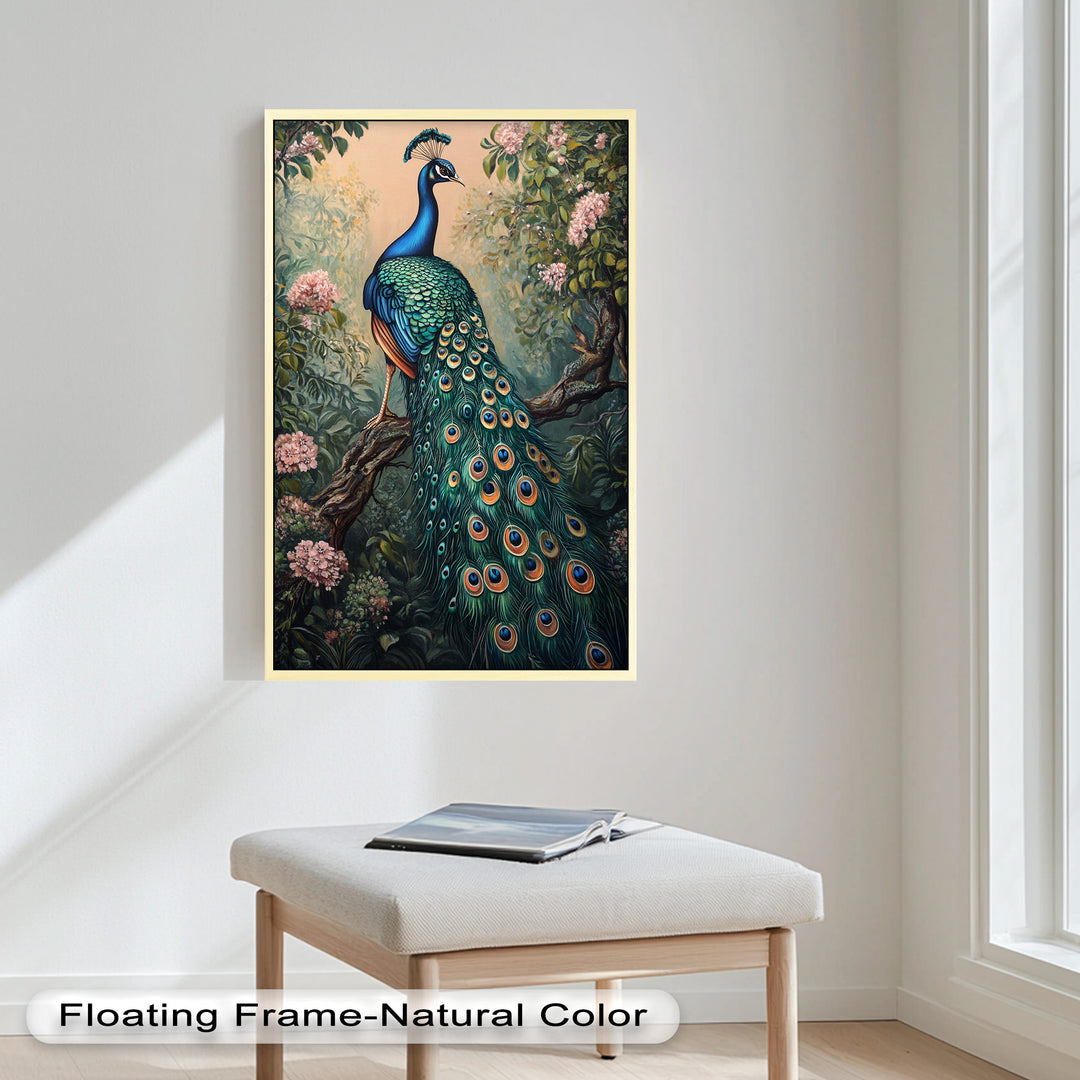 Peacock Among Blossoms – Regal Garden Beauty Animal Oil Painting