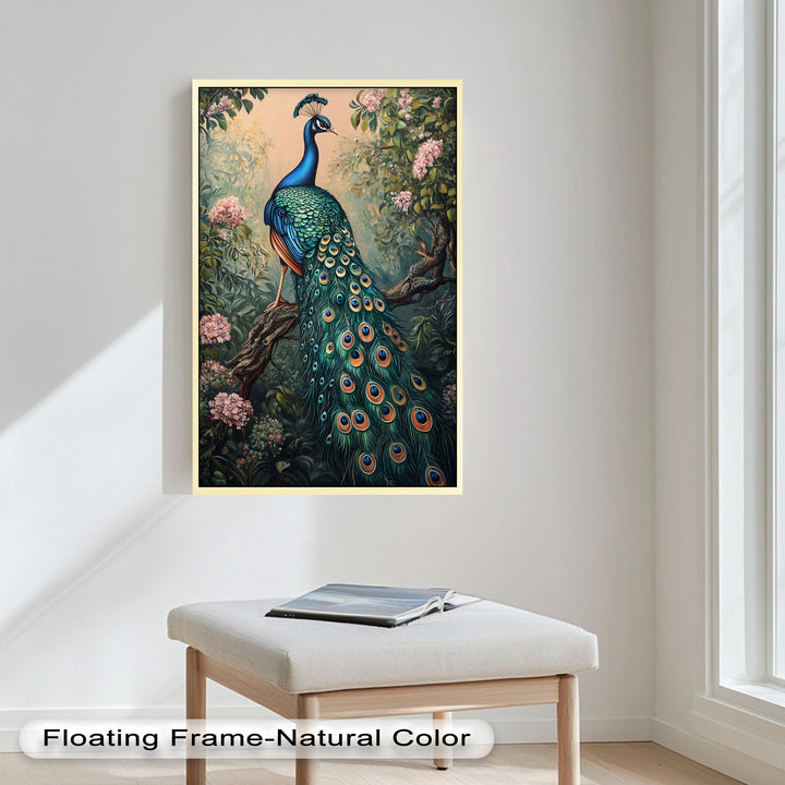 Peacock Among Blossoms – Regal Garden Beauty Animal Oil Painting