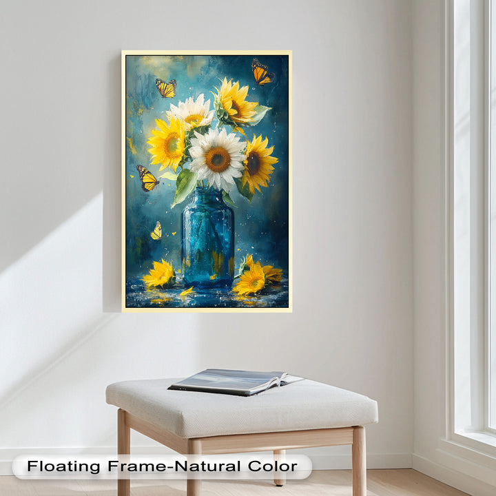 Sun-Kissed Radiance – Sunflowers in Blue Jar Flower Oil Painting