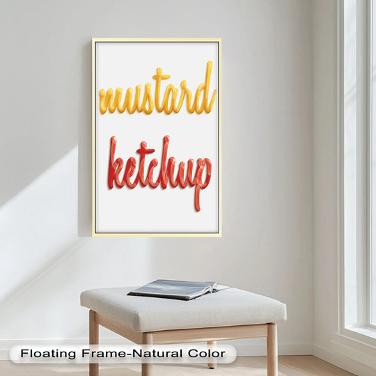 The realistic detail of this typography oil painting art prints showcases the bright, playful 'Mustard & Ketchup' design with meticulous attention to color and form.