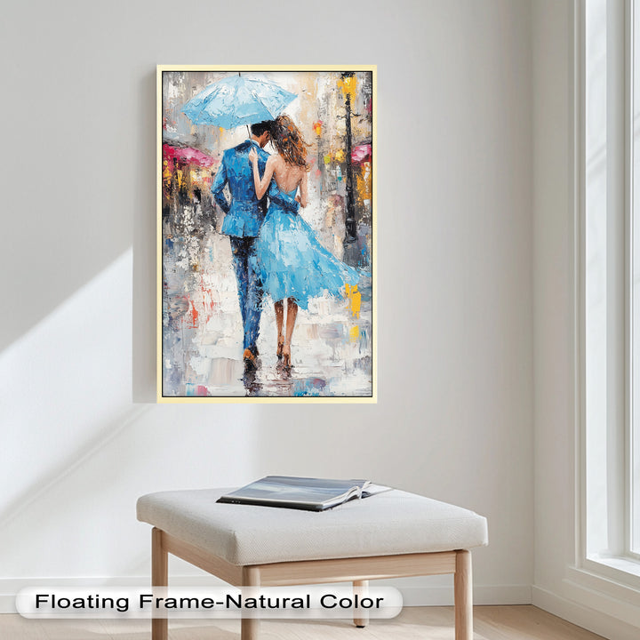 Romantic Couple Strolling in Rain - Love Oil Painting