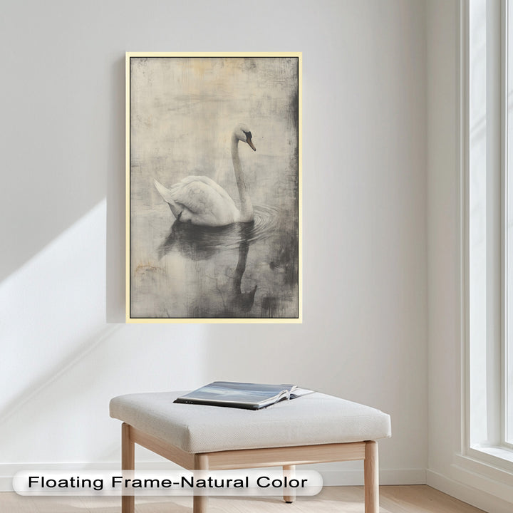 Silent Grace – Monochrome Swan on Still Water Oil Painting