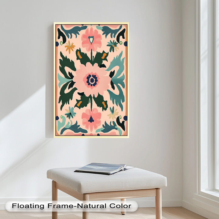 Folk Bloom – Symmetrisches Boho-Blumenölgemälde