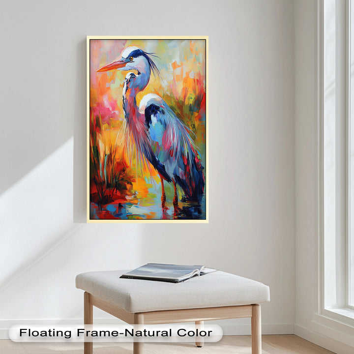 Colored Heron in Abstract Color Splash – Animal Oil Painting
