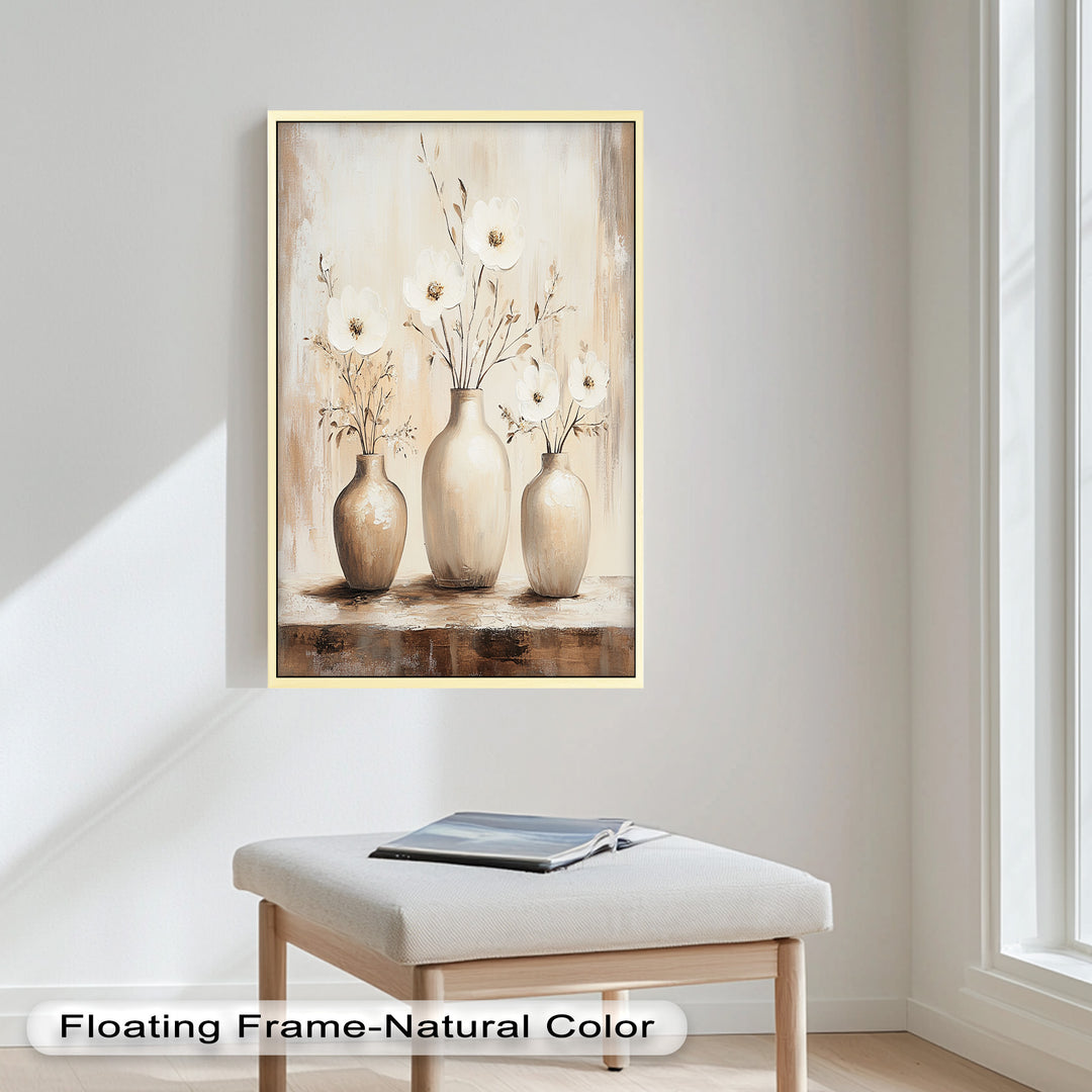 Serenity in Neutral Tones – White Floral Still Life Oil Painting