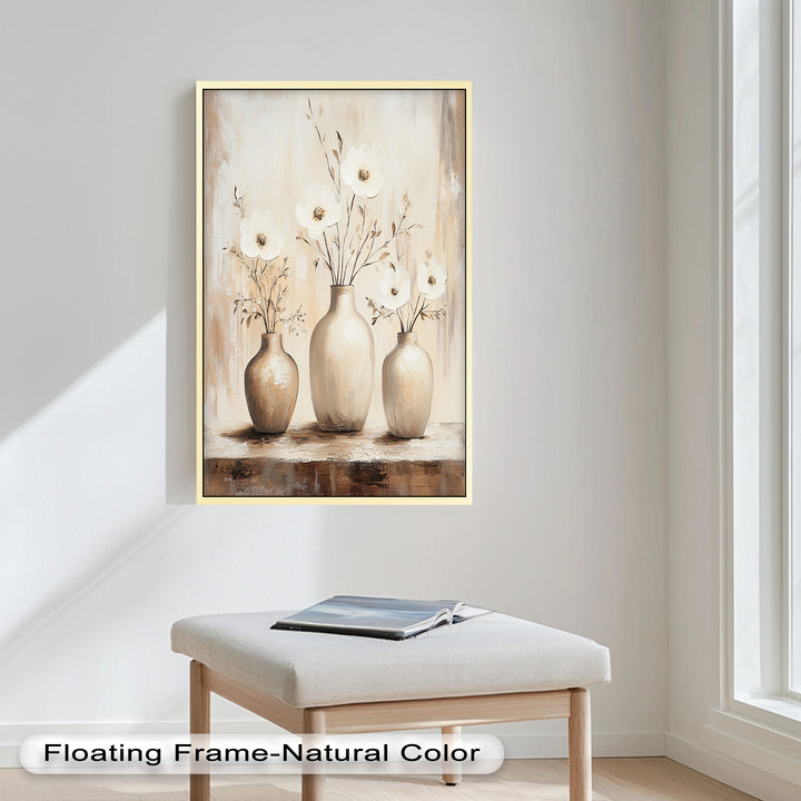 Serenity in Neutral Tones – White Floral Still Life Oil Painting