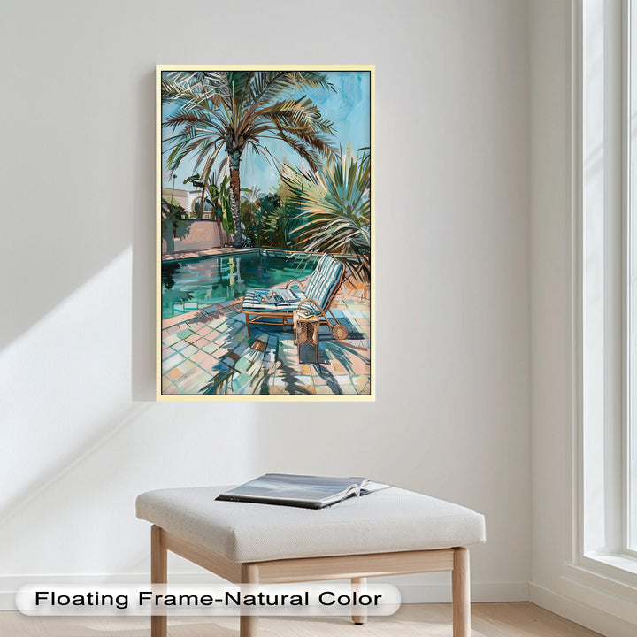 Poolside Palm Tree Escape – Tropical Oil Painting