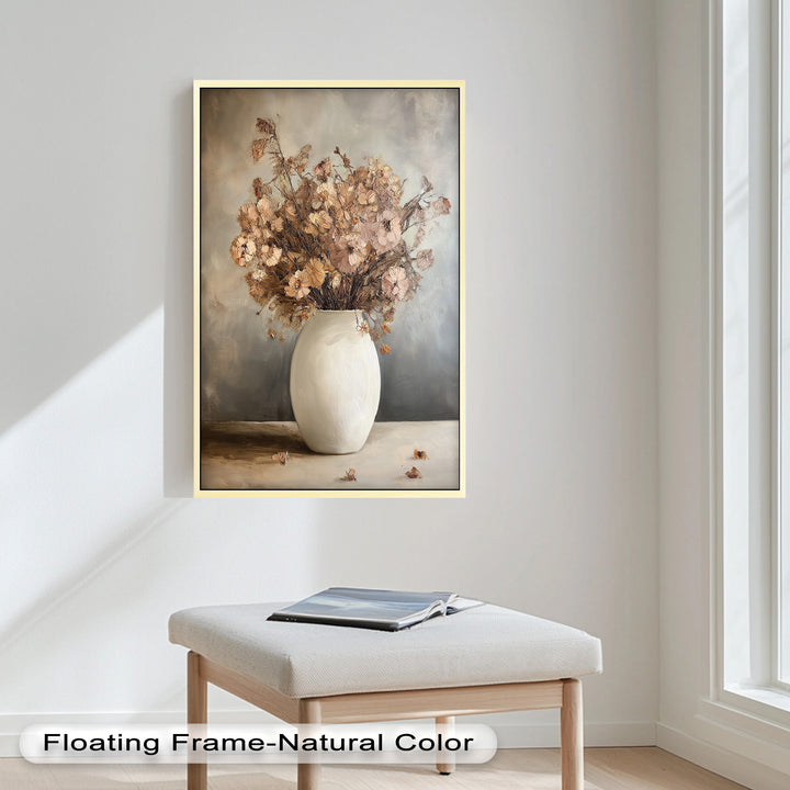 Brown Bouquet in White Vase - Flower Oil Painting