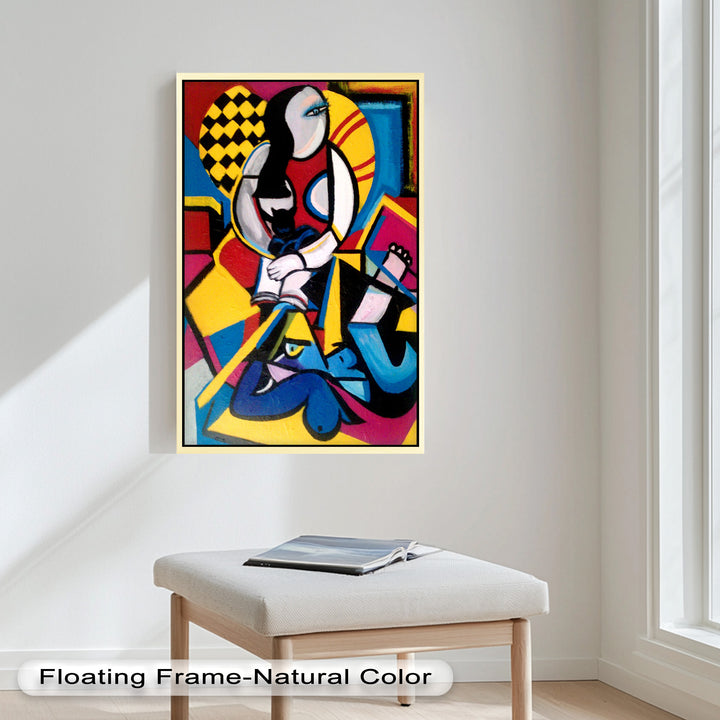 Cubist Woman with Cat Wall Art – Abstract Oil Painting