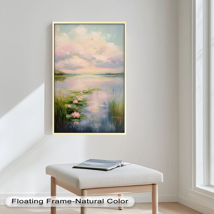 Lotus Tranquility – Seerosen auf pastellfarbenem Seeblumen-Ölgemälde