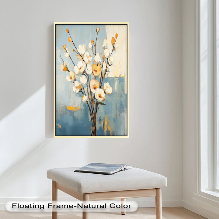 Golden Magnolia – White and Amber Blossoms Flower Oil Painting