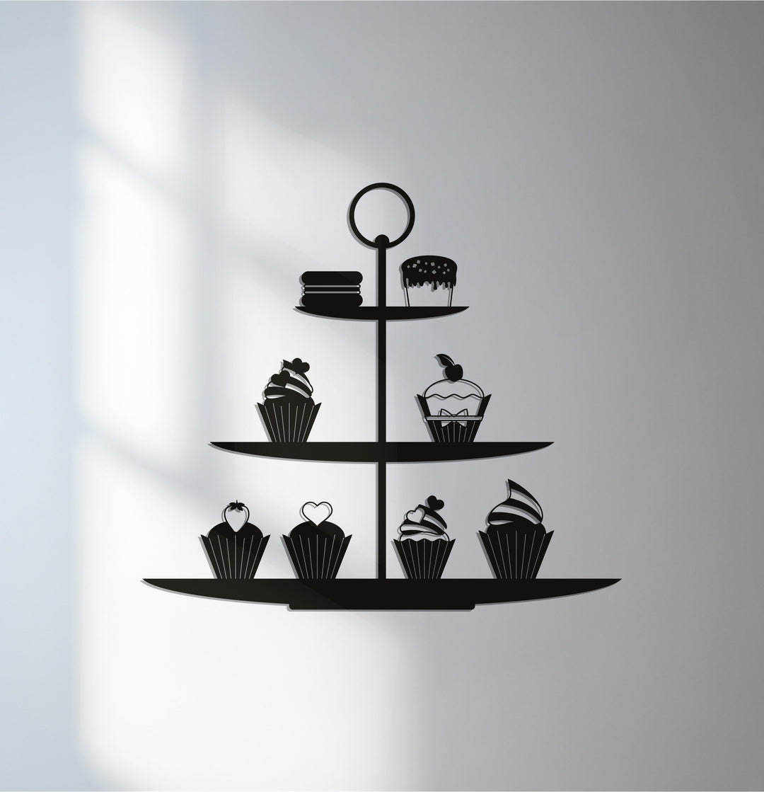 Cupcake Stand Silhouette – Sweet Kitchen Metal Wall Art
