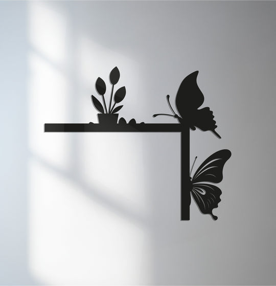 Detailed butterfly garden nature scene presents the loudest element of this unique metal wall art, making it a stylish fireplace décor.