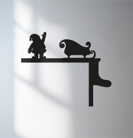 Subtle light and shadow highlight the festive silhouette of Santa’s sleigh ride in this metal art for wall decor, creating a Christmas scene.