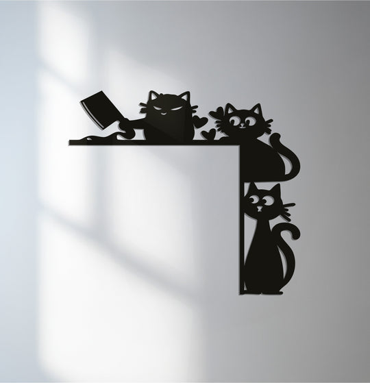 Geometric cat silhouettes form a playful right angle, offering unique decoration wall art for a touch of feline whimsy.