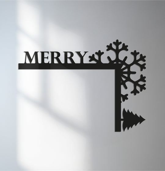 Exhibiting the abstract quality, the snowflake design of this 'Merry' Christmas message is a fine example of unique metal wall art for the holiday season.