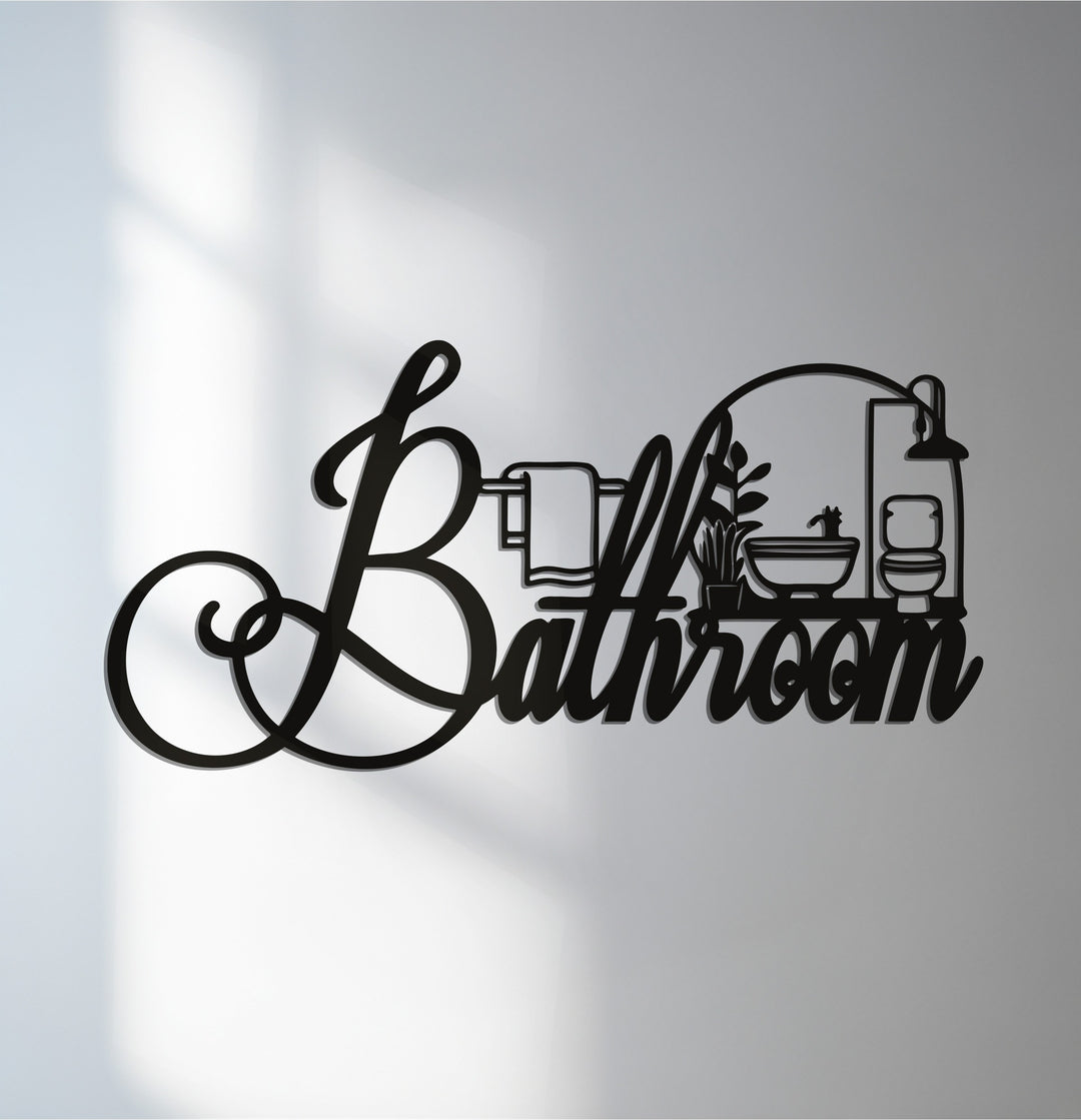 Elegant bathroom script metal wall art décor