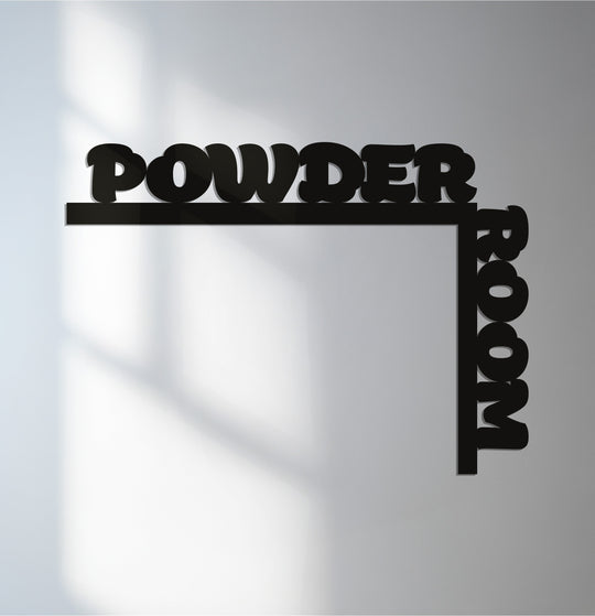 With cool color temperature, the 'Powder Room' modern metal door sign is a striking decoration wall art piece, its sleek design casting soft shadows.