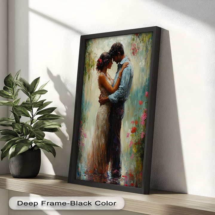 Romantic Couple Surrounded by Blooms - Love Oil Painting