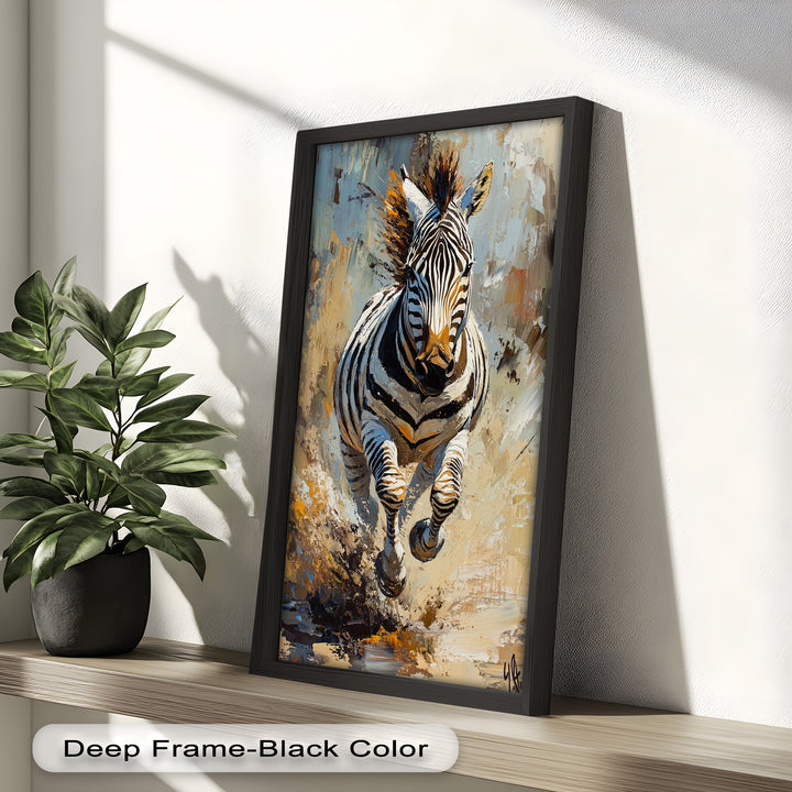 Charging Zebra in Dust Storm – Wildlife Animal Oil Painting