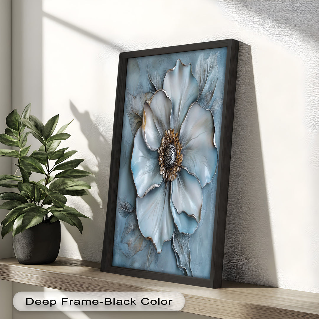 Blue Mist Bloom – Sculptural Petal Flower Oil Painting