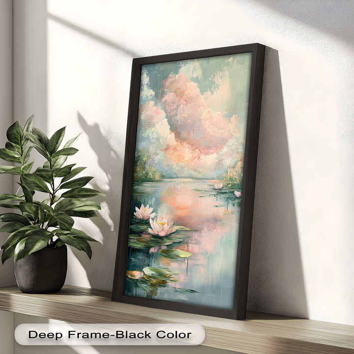 Pastel Water Lilies in Tranquil Lake - Flower Oil Painting