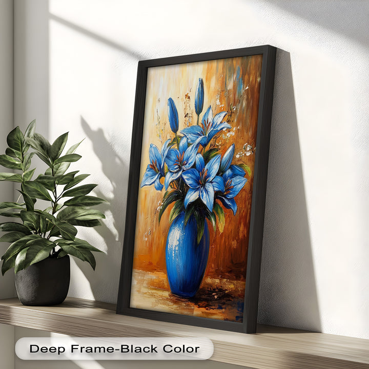 Azure Blossoms in a Blue Vase – Flower Oil Painting