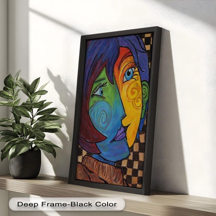 Dual Emotions – Vibrant Abstract Portrait Picasso Oil Painting