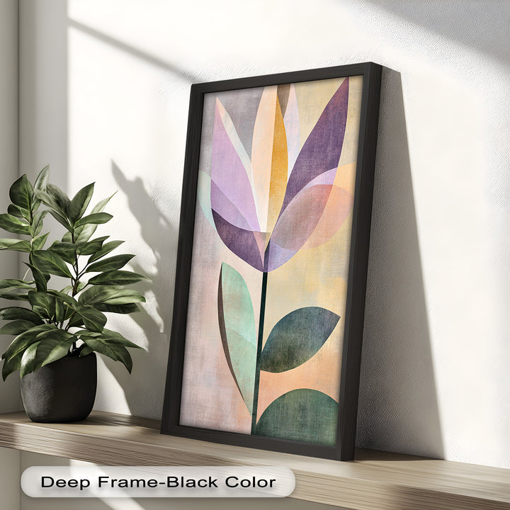 Purple Bloom – Minimalistisches geometrisches Blumenölgemälde