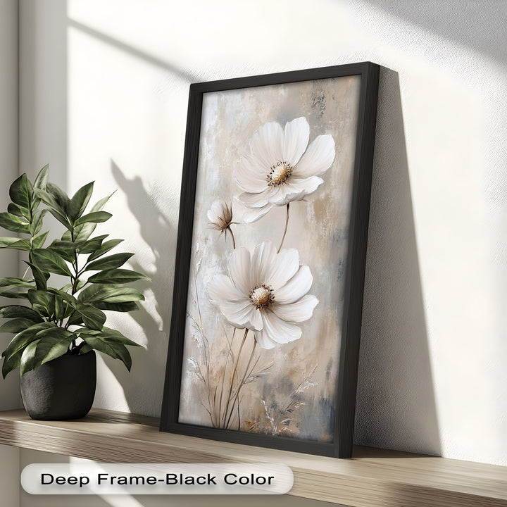 Soft Ivory Blooms – Neutral Flower Oil Painting