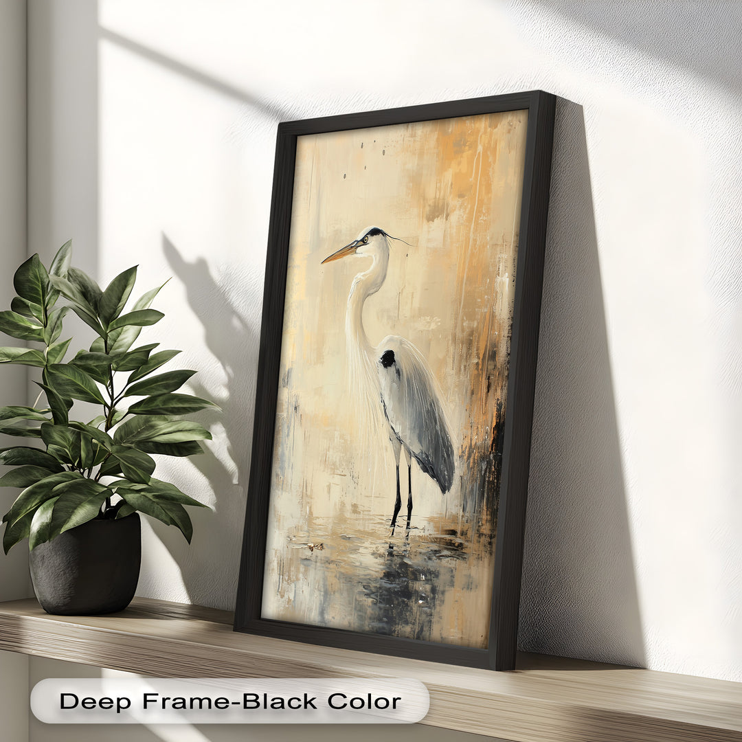 Golden Stillness – Heron in Reflective Water Oil Painting