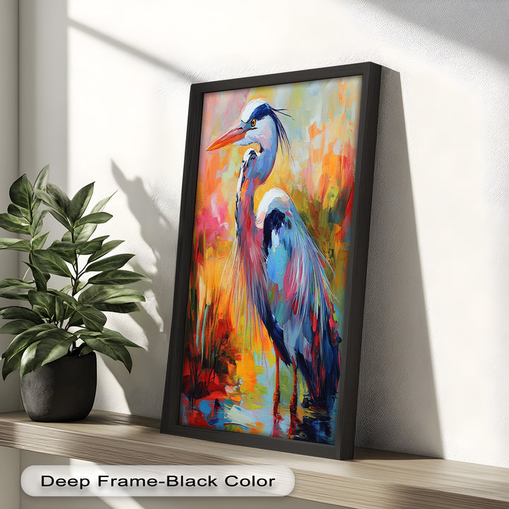 Colored Heron in Abstract Color Splash – Animal Oil Painting